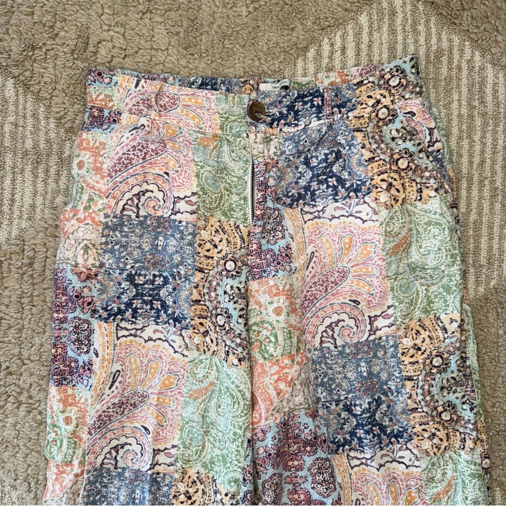 Linen Patchwork Multicolor Pants With Paisley Pri… - image 2